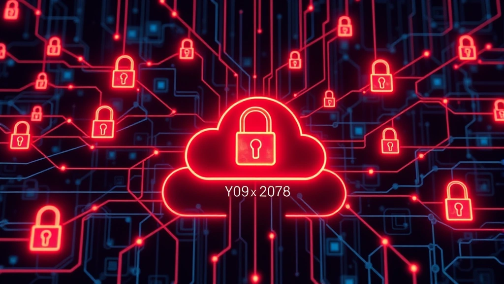 Network infrastructure visualization showing interconnected nodes and security locks protecting digital data flow across cloud systems, abstract digital security concept