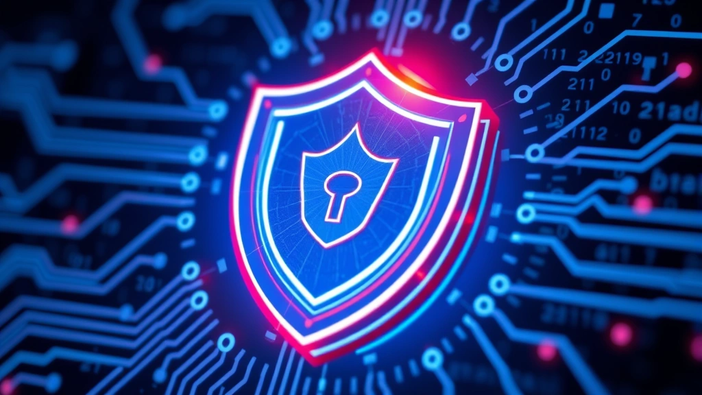 Close-up of a glowing shield icon with digital security layers and encrypted data streams flowing around it, representing advanced antivirus protection technology in action