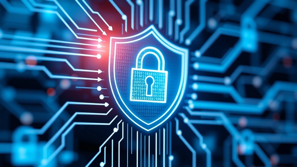 Close-up of secure encrypted data transfer visualization with padlock symbols and digital shield protecting information flowing through network pathways