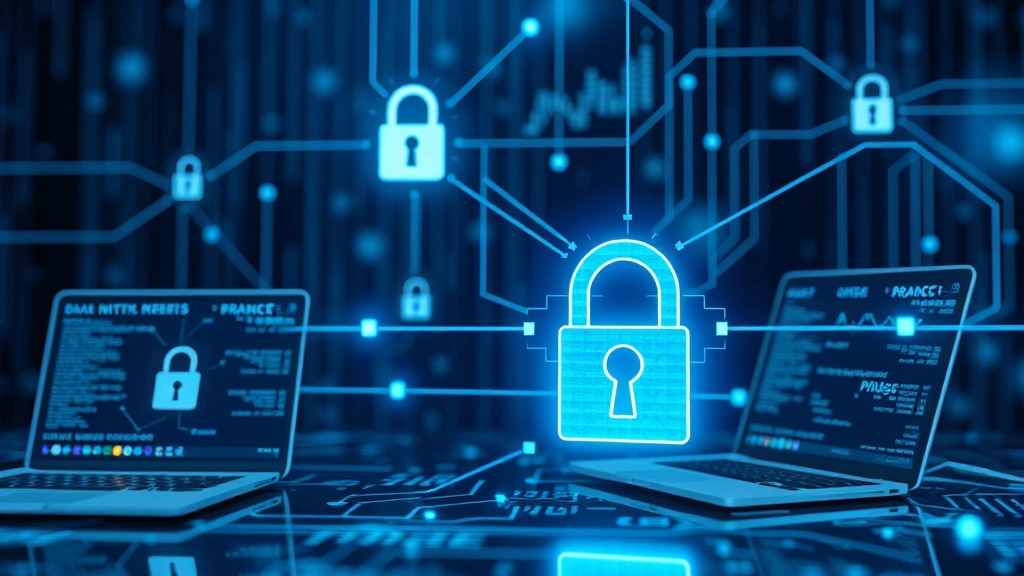 Network security concept showing encrypted data transmission between devices, digital lock symbols and secure connection visualization, photorealistic cybersecurity imagery