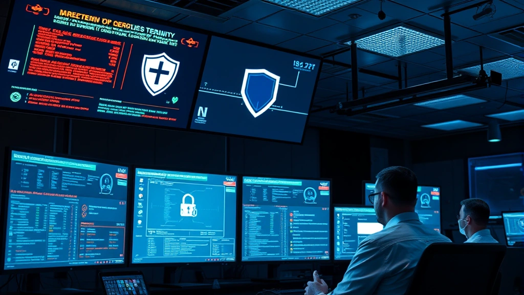 Network security operations center with multiple monitors displaying real-time threat detection and protection systems, cybersecurity team monitoring connected devices, professional environment with emphasis on protection mechanisms