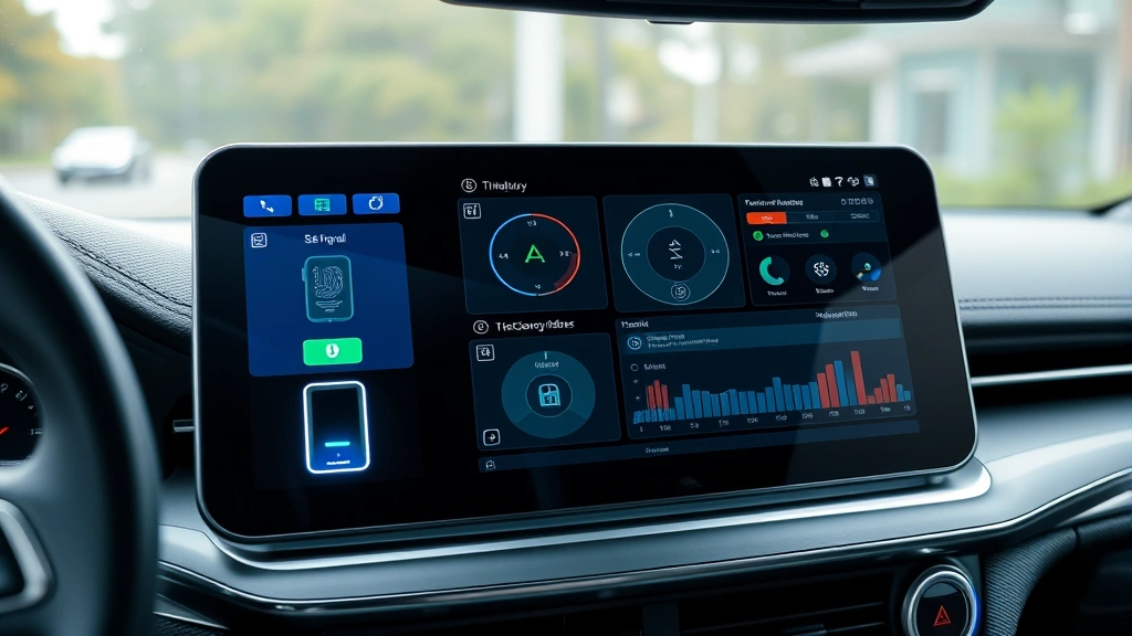 Advanced vehicle security control panel with biometric authentication interface and real-time threat monitoring dashboard displayed on modern touchscreen display