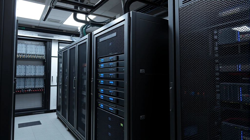 Secure backup server with redundant storage systems in climate-controlled facility, showing physical security measures and cable management for data protection