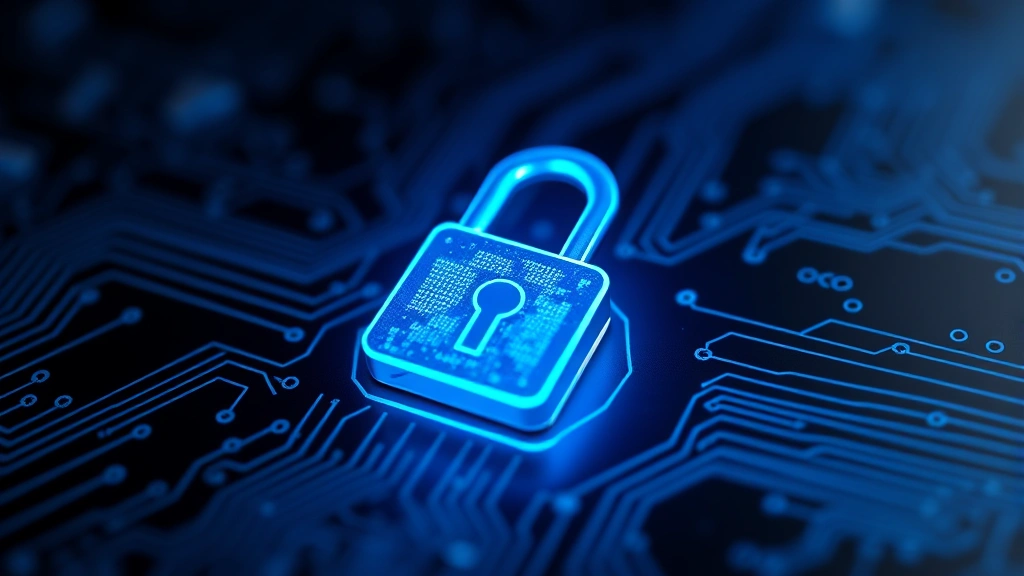 Close-up of a digital padlock glowing blue on a dark circuit board background, representing data security and access protection technology