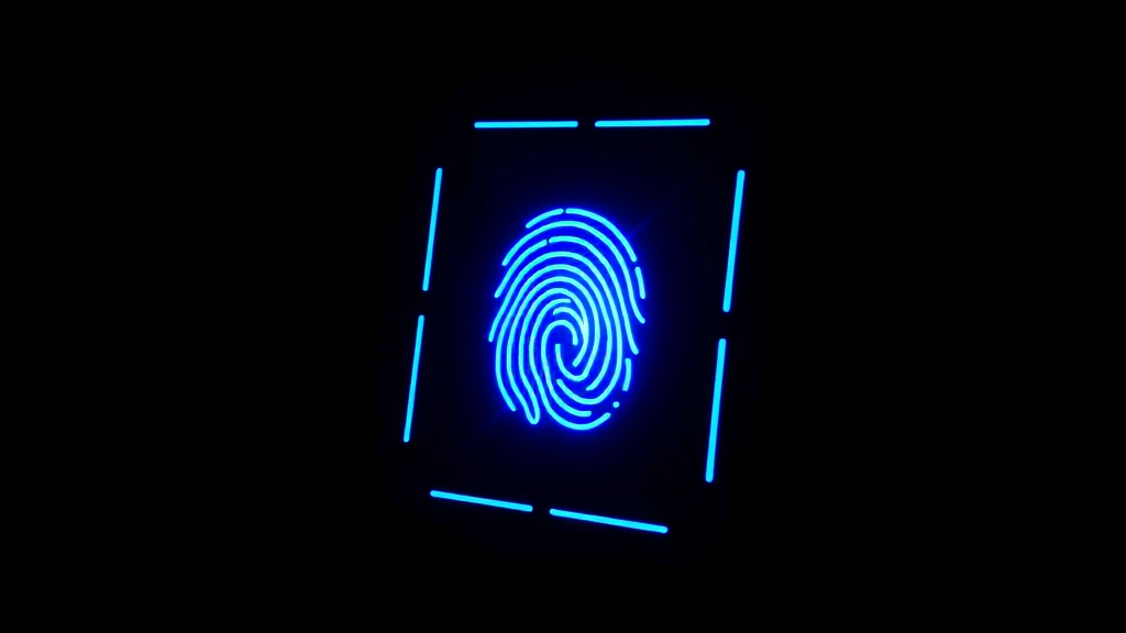 Biometric fingerprint scanner illuminated in blue light on a dark background, symbolizing modern multi-factor authentication and secure access verification
