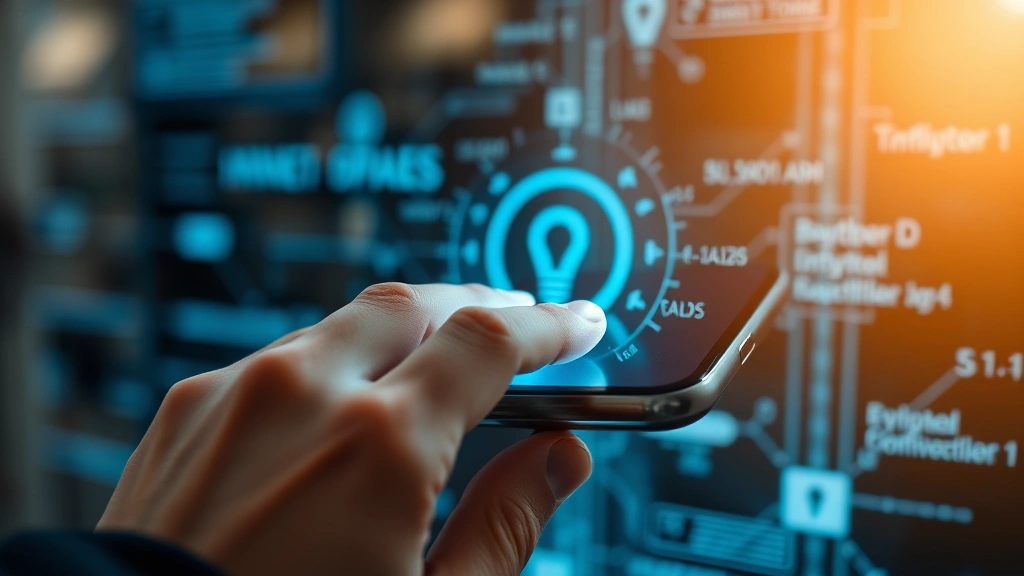 Close-up of hands using biometric fingerprint scanner on modern smartphone or security device with digital security interface and encrypted data visualization in background