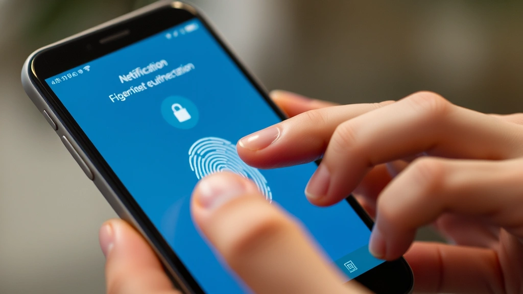 Close-up of person using fingerprint biometric authentication on smartphone for two-factor verification, showing modern security technology in everyday use