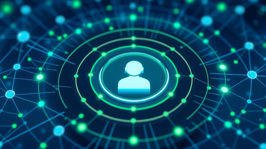 Digital illustration of concentric security rings surrounding a user profile icon, with network nodes and connection lines in blue and green tones, representing layered account defense and monitoring systems