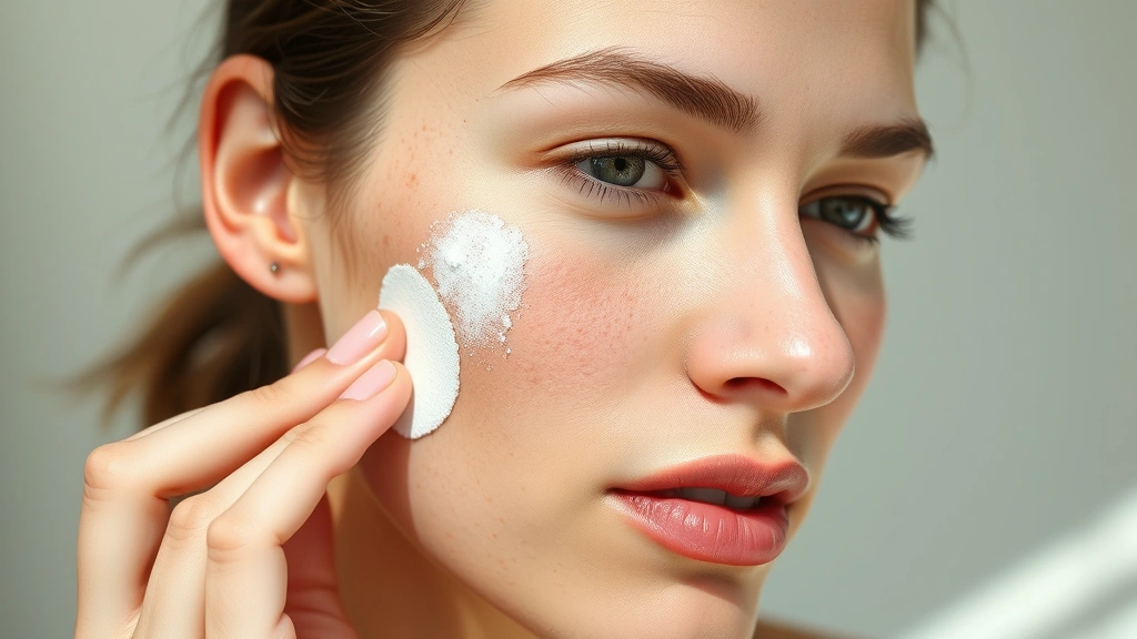 Person with acne-prone skin applying mineral sunscreen to face, natural lighting, close-up showing product texture and application technique
