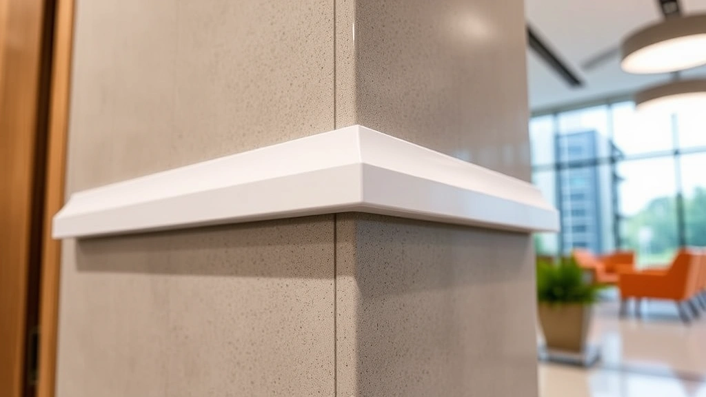 Close-up detail of Acrovyn wall protection corner guard showing seamless integration, impact-resistant surface texture, and professional finish quality in modern facility setting