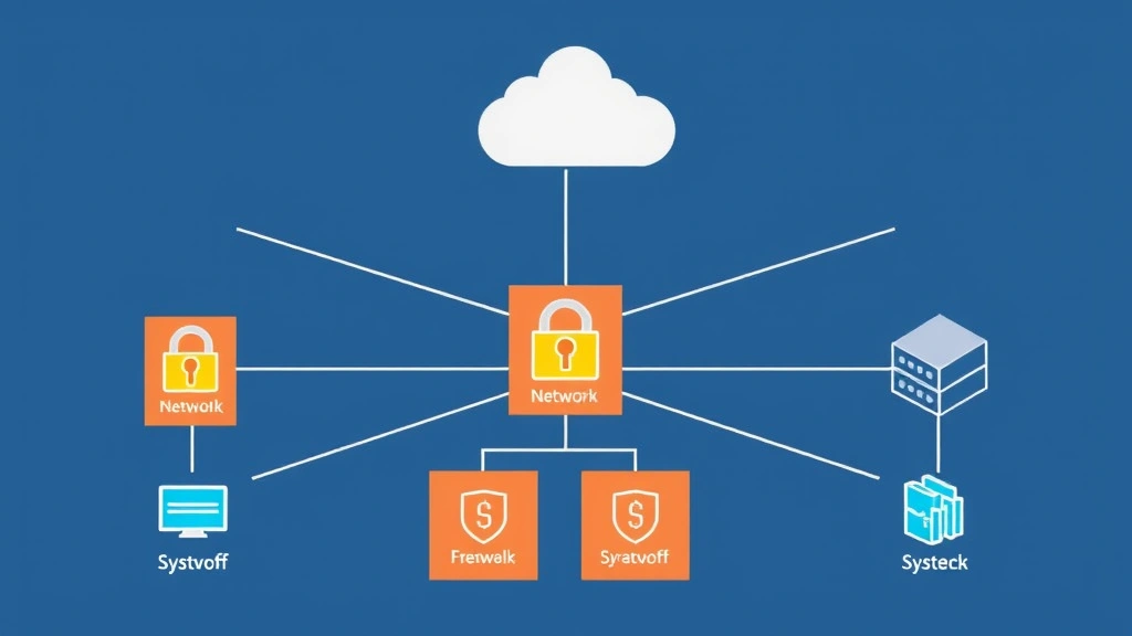 Network infrastructure diagram showing segmented network zones with firewalls and security controls protecting critical systems and data repositories