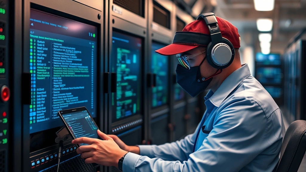 Security professional conducting vulnerability assessment on network infrastructure, using specialized tools and equipment to identify Active Directory security weaknesses and misconfigurations in corporate environment