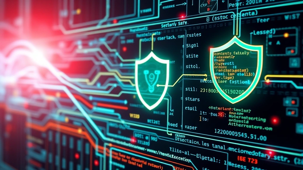 Digital representation of network security barrier with flowing data streams and protective shield overlays, showing malware detection and threat neutralization without any visible code or terminal windows
