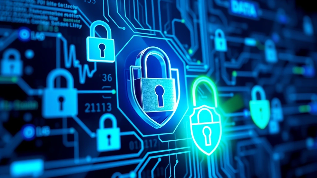 Photorealistic image of advanced encryption and data protection concept showing digital locks, shield symbols, and secure data flow visualization with blue and green security indicators, representing layered security infrastructure protecting sensitive information