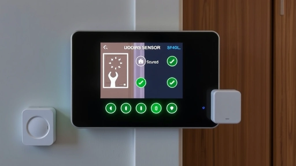 Modern smart home security control panel displaying door sensor status with green indicators confirming all entry points are secured and protected