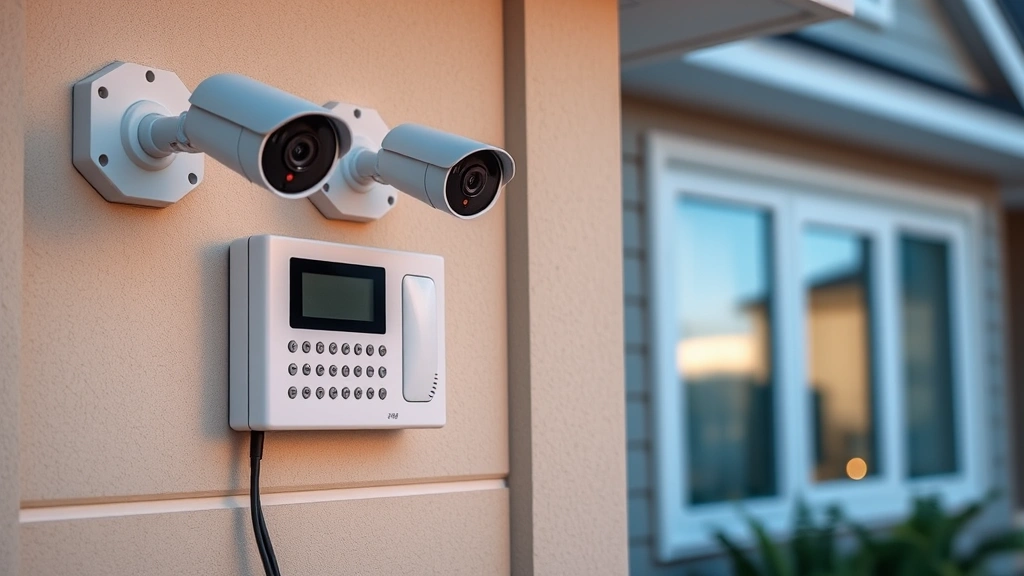 Professional home security system installation with monitoring equipment and alarm panel mounted on residential wall, showing modern technology integration