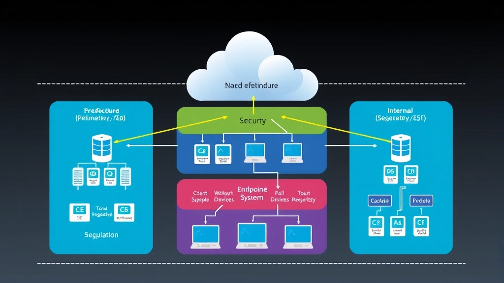 Network architecture diagram visualization showing layered security with firewall perimeter, internal segmentation, endpoint devices, and monitoring systems all integrated together in an enterprise infrastructure setup