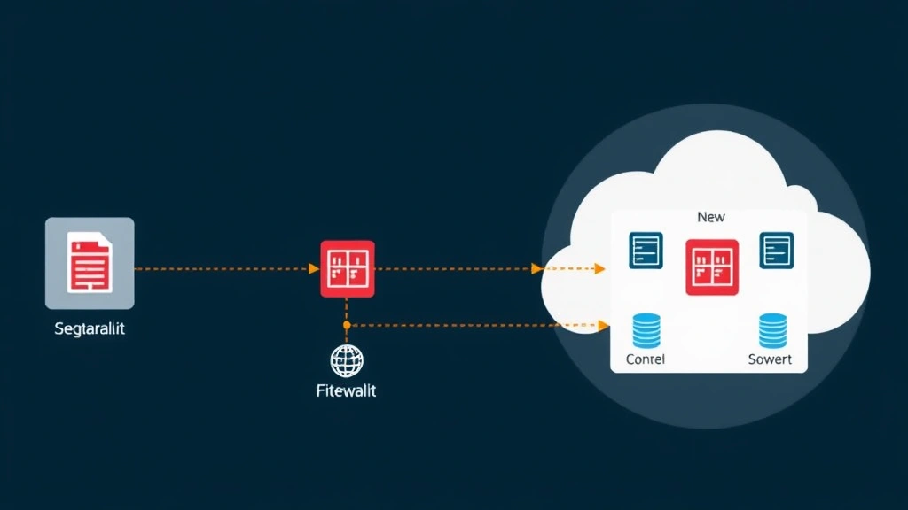 Enterprise network infrastructure diagram showing segmented zones, firewalls, and security boundaries protecting critical systems and databases with visual representation of data flow
