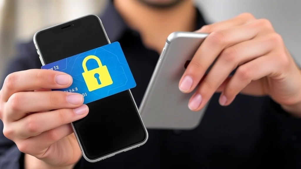 Person holding credit card and smartphone with security lock symbol, representing financial data protection and identity theft prevention measures