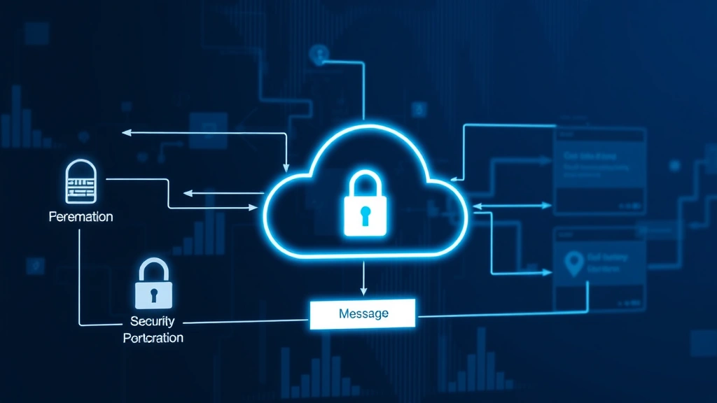 Cloud-based messaging platform security architecture diagram visualization, digital padlock symbols, encrypted communication flow, modern cybersecurity infrastructure, professional technology environment with secure data transmission indicators