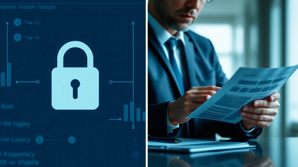 Split-screen showing a secure padlock symbol on one side and a person reviewing financial documents on the other, symbolizing the balance between security measures and personal vigilance against identity theft