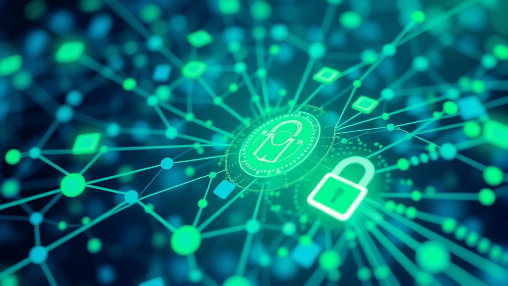 Abstract visualization of interconnected data nodes and security barriers in blue and green tones, representing cybersecurity infrastructure and data protection systems used by insurance companies to safeguard customer information
