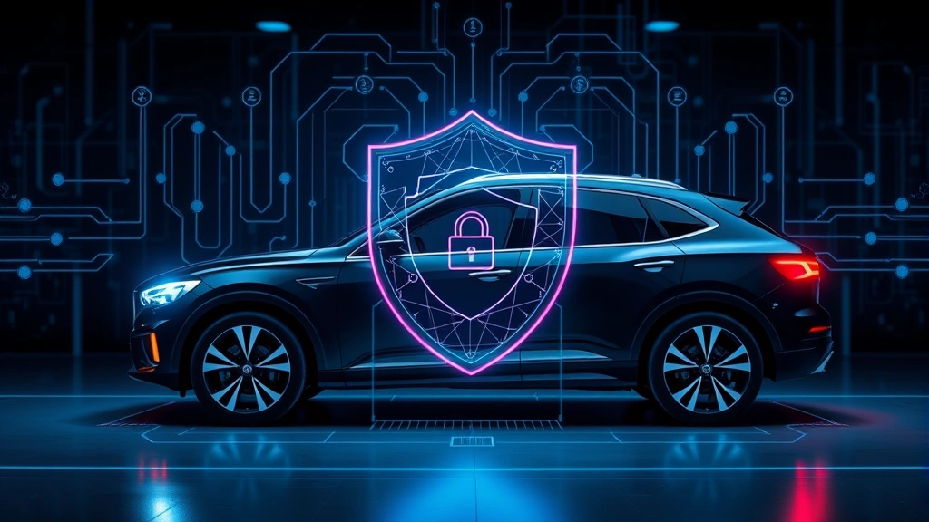 Digital security shield protecting connected vehicle with wireless signals, modern automotive technology integration, protective technology visualization without text or code