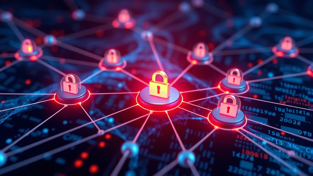 Photorealistic image of a secure digital network concept showing interconnected nodes with protective barriers, representing zero trust architecture and advanced security measures, abstract flowing data visualization in background, no text or technical code visible