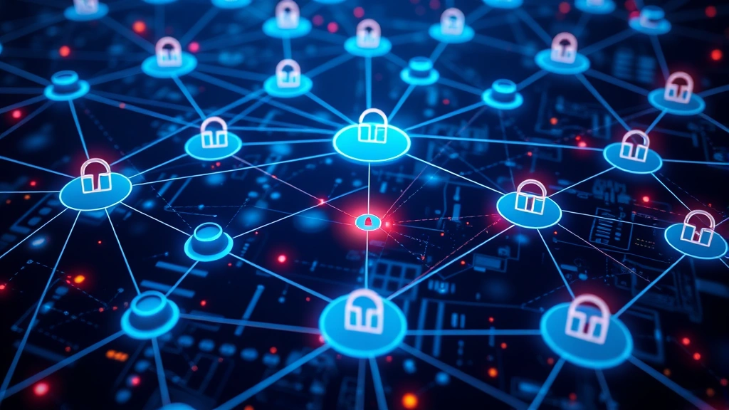 Network infrastructure visualization showing interconnected nodes and data flows with security overlays, representing digital protection without displaying actual code