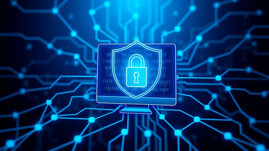 Digital security concept showing padlock and shield symbols protecting computer systems, abstract blue network connections representing secure infrastructure, enterprise security architecture visualization, no terminal windows or code snippets