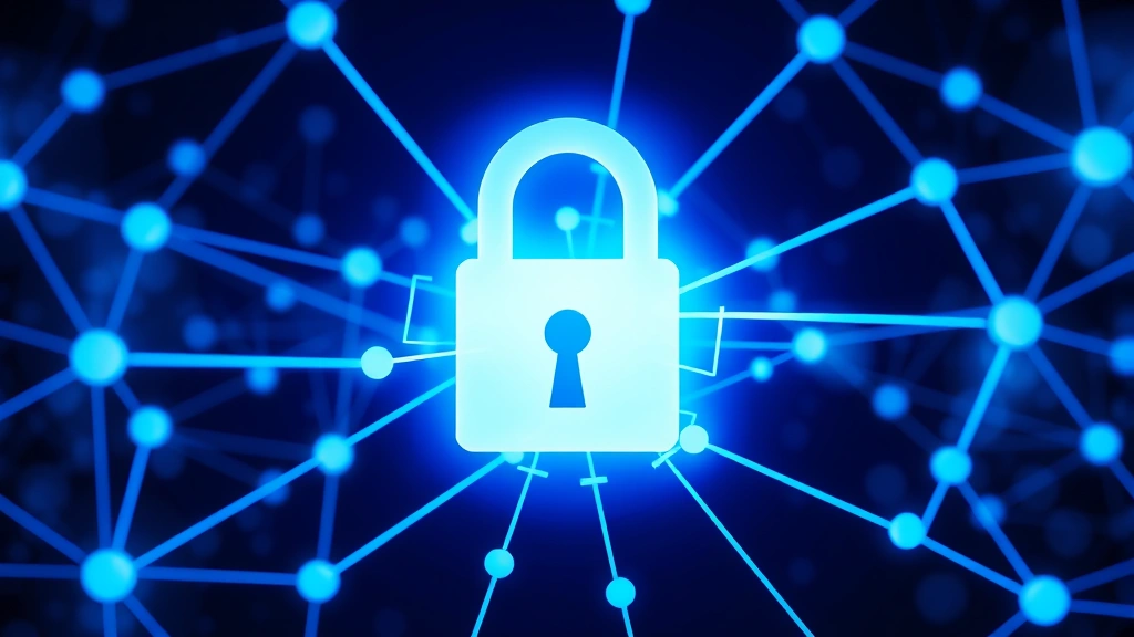 Digital security concept showing locked padlock overlaying interconnected network nodes with glowing blue connections, abstract data protection visualization without any text or code visible