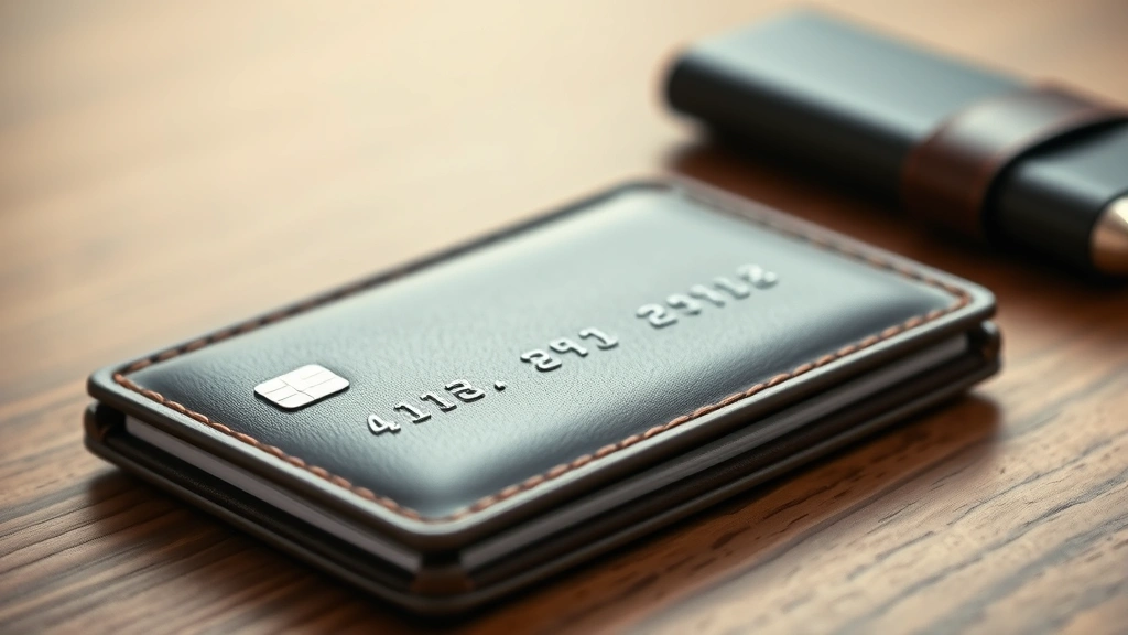 Close-up of luxury leather wallet and credit card on wooden desk surface with soft focus background, representing financial protection and purchase security concepts