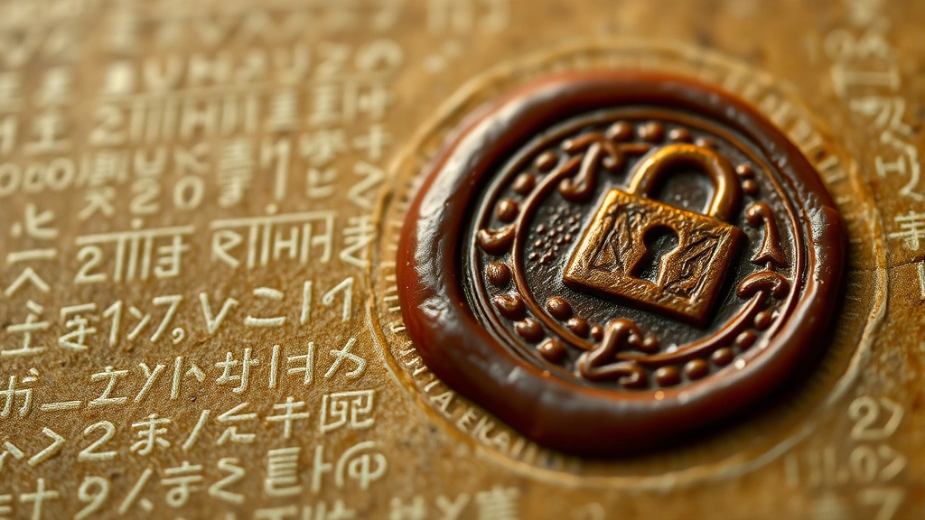 Close-up of ancient seal impression on wax with distinctive intricate patterns, alongside digital lock icon, showing connection between historical and modern authentication, shallow depth of field, no readable text or symbols