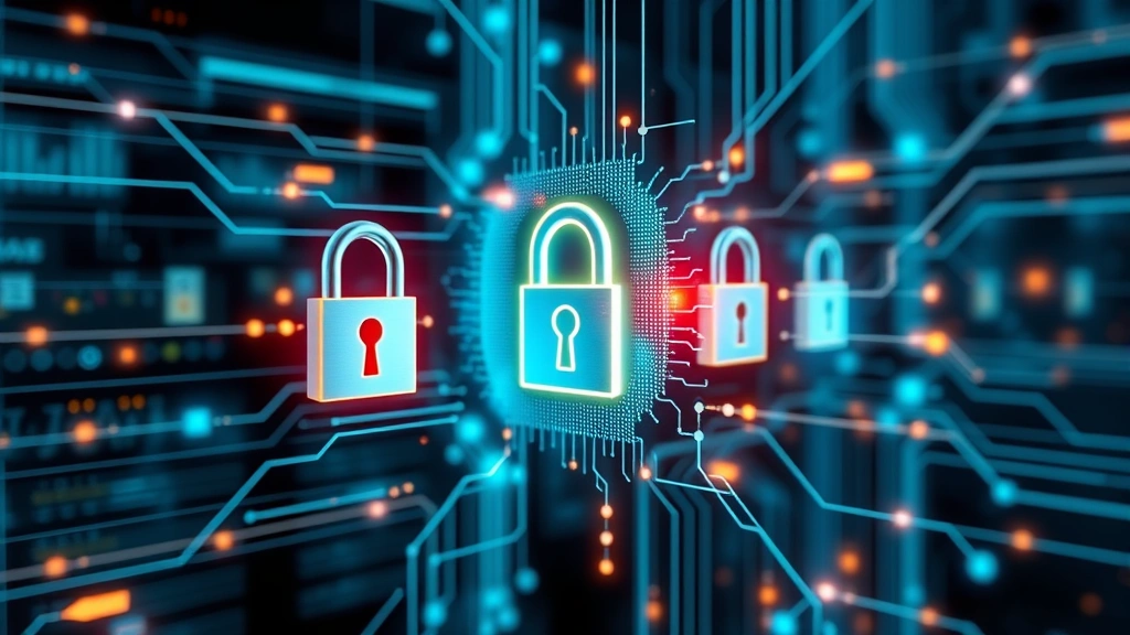 Advanced data encryption visualization showing digital locks and secure connections protecting sensitive information across network infrastructure, photorealistic, modern security concept