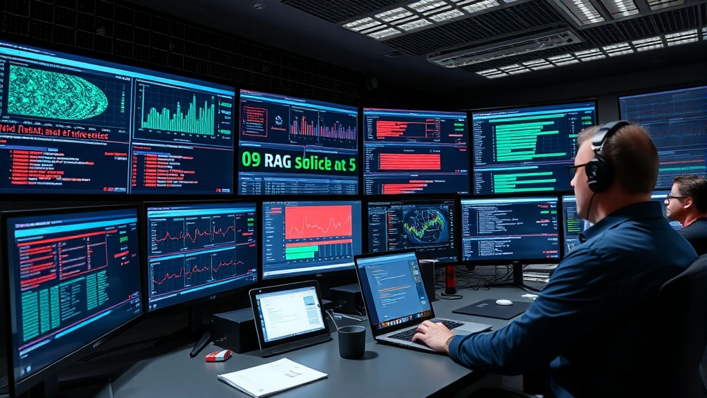 Security team analyzing threat intelligence reports on large collaborative screens in a modern security operations center, multiple team members reviewing API security metrics and incident response procedures