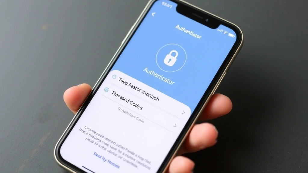 Smartphone displaying two-factor authentication screen with authenticator app open showing time-based codes, security interface with lock icon visible, mobile security setup demonstration