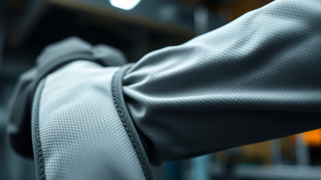 Close-up detail of high-performance protective sleeve material showing cut-resistant synthetic fibers, detailed texture visible, professional industrial setting lighting