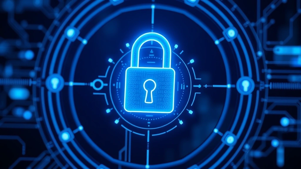 Digital lock icon with glowing blue security elements representing data protection, encryption, and secure network infrastructure with abstract technology background