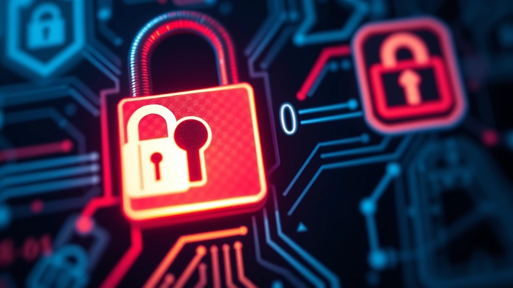 Close-up of digital security concept with glowing padlock and encryption symbols on dark background, representing data protection and cybersecurity infrastructure