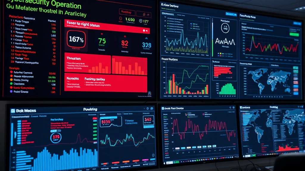 Cybersecurity operations center monitoring dashboard displaying IoT device status, threat alerts, and network activity patterns, multiple screens showing real-time security metrics and device health indicators