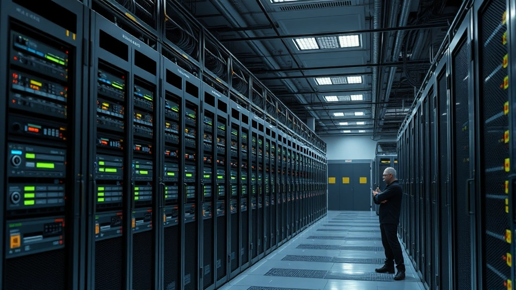 Secure military data center with rows of protected servers, network equipment, and infrastructure protected by multiple layers of physical and digital security controls with authorized personnel