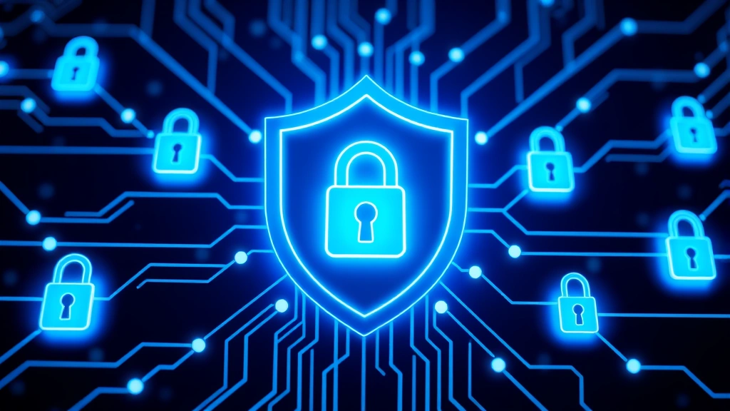 Digital shield protecting interconnected network nodes with glowing blue security locks, representing asset protection and cybersecurity infrastructure defense mechanisms