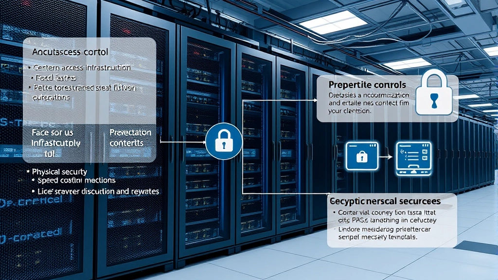 Enterprise data center with servers and network equipment, illustrating secure infrastructure with proper access controls, encryption systems, and physical security measures for asset protection