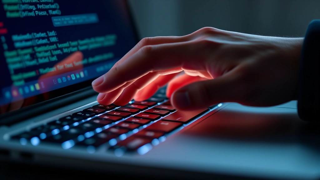 Photorealistic close-up of a person's hand entering a complex password on a laptop keyboard, with soft lighting and focus on the keys, symbolizing strong authentication and cybersecurity awareness