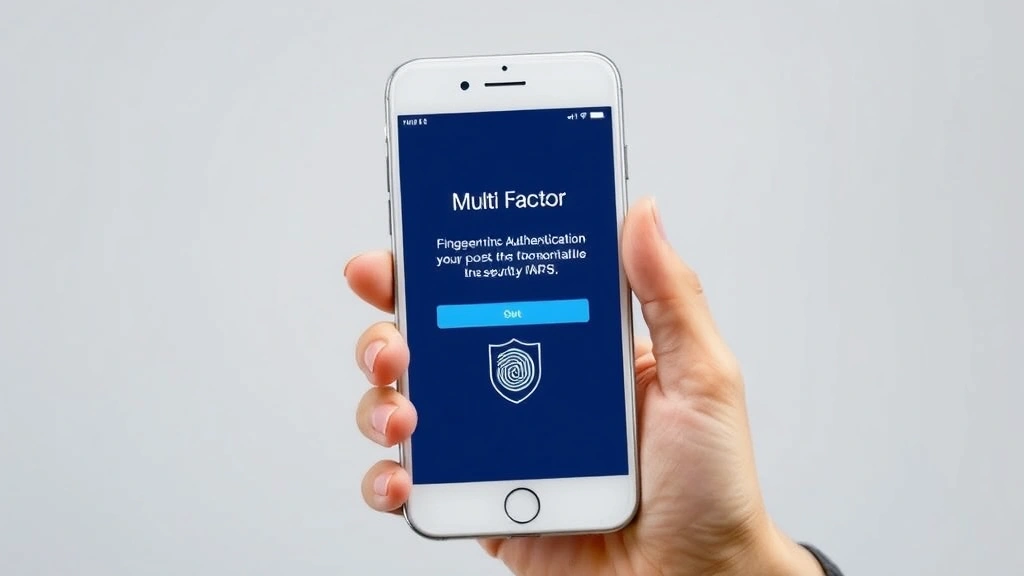 Mobile device displaying multi-factor authentication prompt with fingerprint biometric verification and security shield icons, symbolizing modern mobile security practices for university students