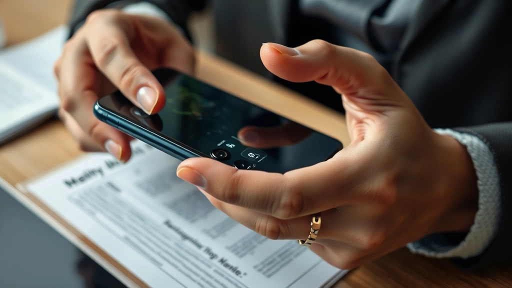 Close-up of person carefully examining smartphone for accidental damage and wear, hands holding device over desk with documentation, photorealistic detail, no visible text or alerts