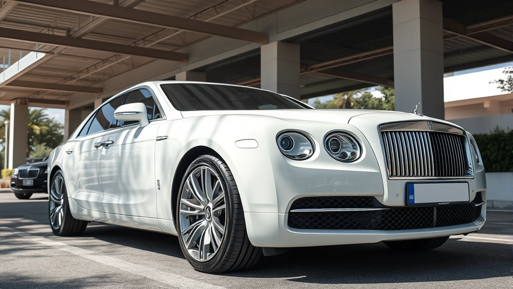 Luxury vehicle parked under covered structure with natural shade, showing protected paint and gleaming exterior in controlled environment