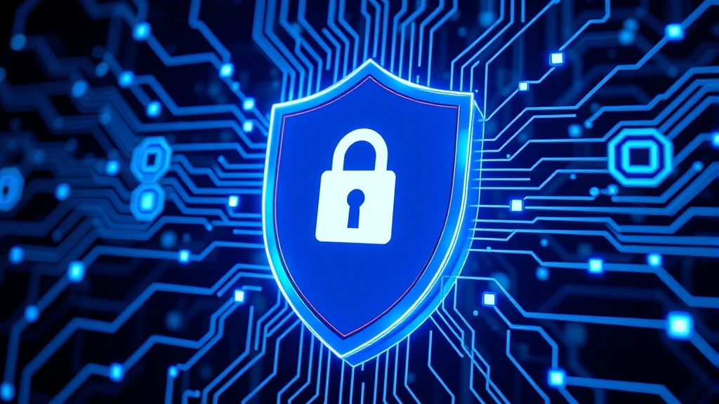Photorealistic image of a digital security shield protecting interconnected data nodes with glowing blue light, representing cybersecurity defense mechanisms and data protection infrastructure