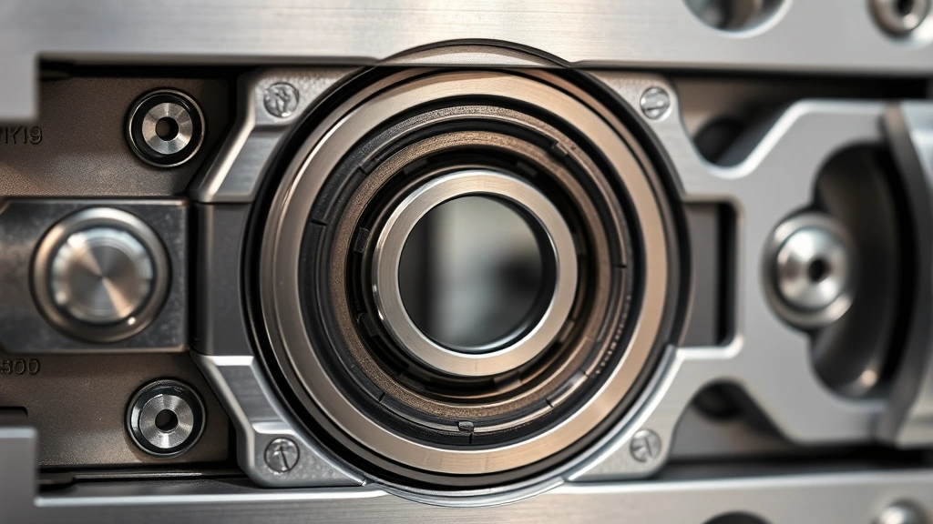 Professional close-up of a modern ball bearing hinge mechanism showing internal steel components and bearing assembly, high-resolution technical detail, industrial security context, no labels or text visible