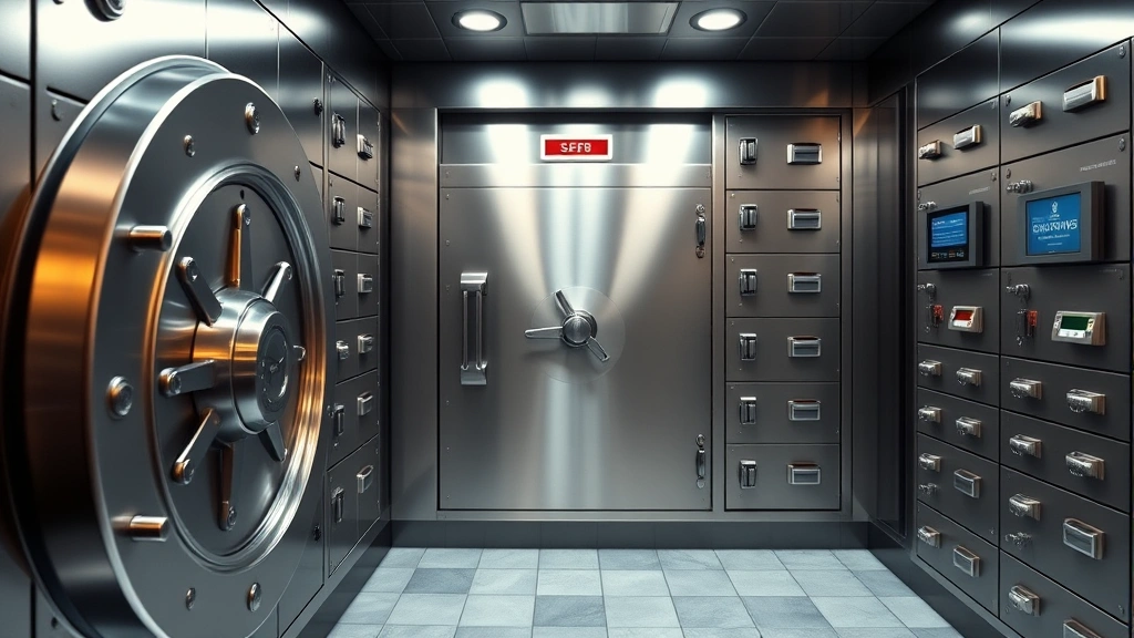 Secure bank vault interior with metal safety deposit boxes and digital security systems, symbolizing financial protection and account security measures for overdraft protection accounts